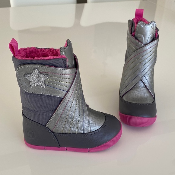 NEW Livie & Luca Fox Silver/Pink Rainbow Fleece Leather Boots girls toddler 8 - Picture 2 of 14